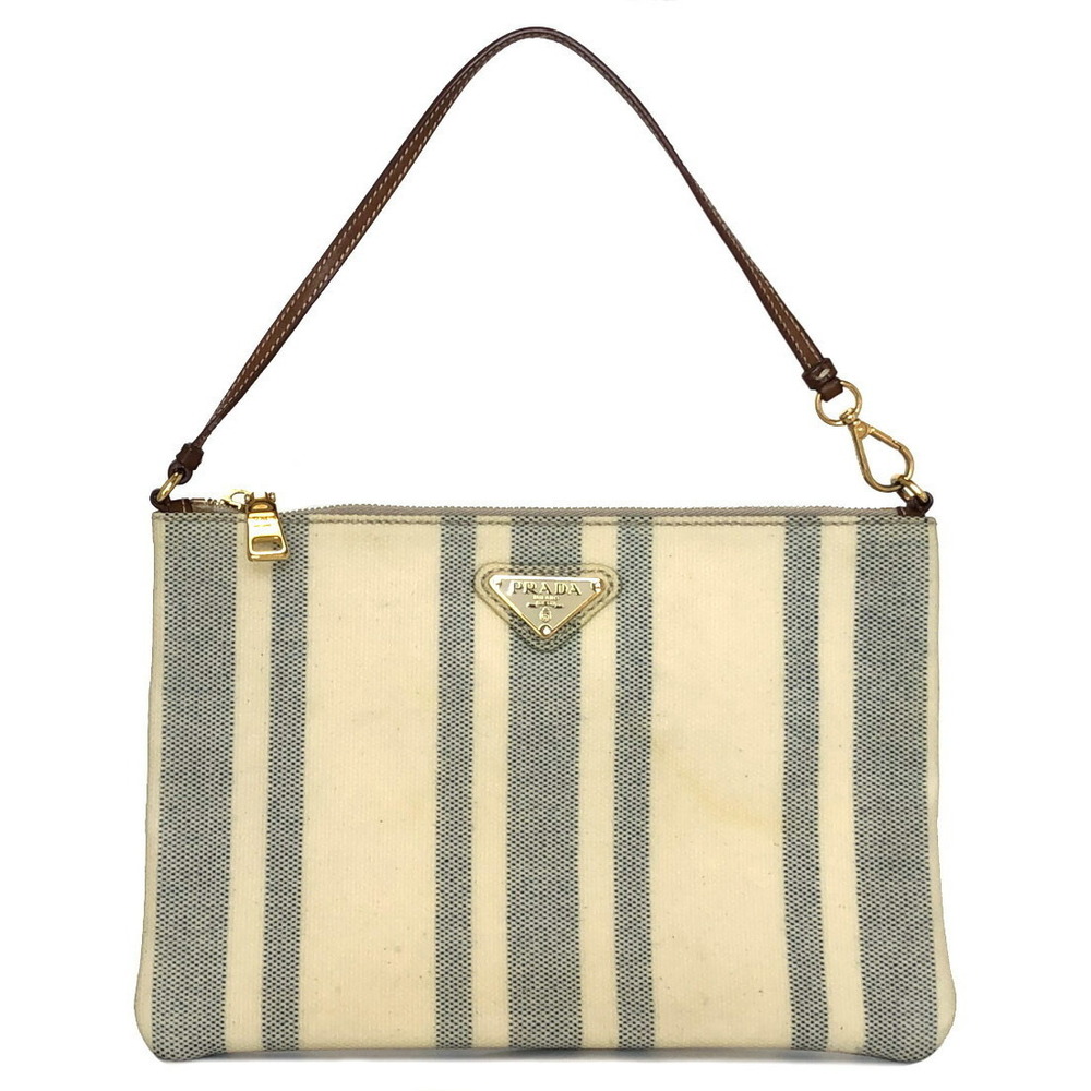 Prada White Logo Plate Ivory Pouch Handbag Vinyl Accessory
